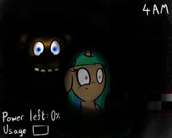 Size: 1280x1024 | Tagged: safe, artist:zacproductions, oc, oc only, oc:glimmering springs, dark, five nights at freddy's, horror, power outage, scared, surprised