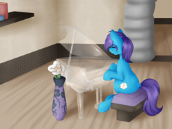 Size: 1024x768 | Tagged: safe, artist:littledreamycat, derpibooru import, oc, oc only, oc:roxy impelheart, pony, crystal, futa, intersex, piano, playing instrument, singing, sitting, solo