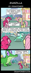 Size: 850x2000 | Tagged: safe, artist:drawponies, fluttershy, gummy, lyra heartstrings, pinkie pie, earth pony, pegasus, pony, comic, macro