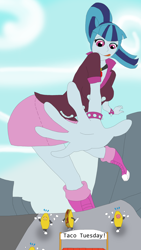 Size: 1700x3011 | Tagged: safe, artist:final7darkness, sonata dusk, equestria girls, rainbow rocks, boots, clothes, giantess, hungry, imminent vore, macro, request, requested art, scared, skirt, sonataco, taco, taco tuesday