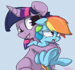 Size: 900x843 | Tagged: dead source, safe, artist:mistydash, rainbow dash, twilight sparkle, twilight sparkle (alicorn), alicorn, pegasus, pony, cute, daaaaaaaaaaaw, female, filly rainbow dash, hug, lesbian, mare, micro, missing cutie mark, non-consensual cuddling, open mouth, shipping, size difference, smoldash, twidash, unamused, underhoof