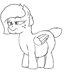 Size: 3000x3000 | Tagged: safe, artist:worstsousaphonehorse, oc, oc only, oc:sweeter mocha, pegasus, pony, alternate hairstyle, belly, big belly, chubby, fat, fat fetish, female, fetish, freckles, grumpy, high res, lineart, missing cutie mark, simple background, sketch, solo, white background