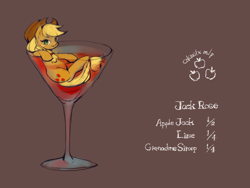 Size: 1000x750 | Tagged: safe, artist:wan, applejack, earth pony, pony, alcohol, applejack (drink), appletini, cocktail, cup of pony, female, mare, micro, recipe, solo