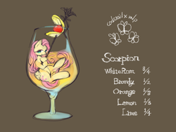 Size: 1000x750 | Tagged: safe, artist:wan, fluttershy, pegasus, pony, alcohol, cocktail, micro, recipe, solo