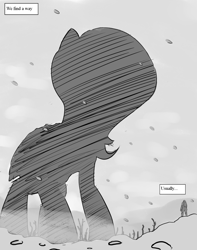 Size: 1299x1650 | Tagged: safe, artist:askcanadash, fluttershy, human, astronaut, macro, micro, monochrome, snow, snowfall