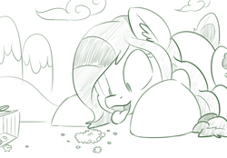 Size: 2000x1393 | Tagged: safe, artist:mrrowboat, oc, oc only, oc:sequoia, donut, macro, monochrome, open mouth, tongue out