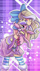 Size: 1002x1790 | Tagged: safe, artist:breioom, oc, oc only, oc:bay breeze, human, bow, clothes, humanized, plushie, ribbon, socks, striped socks