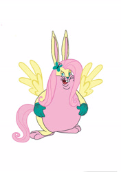 Size: 2159x3072 | Tagged: safe, artist:vexikkk, edit, editor:thememebrony, fluttershy, pegasus, pony, rabbit, big chungus, big flungus, bugs bunny, bunnyshy, double chin, fat, meme, wtf