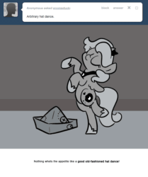 Size: 666x795 | Tagged: safe, artist:egophiliac, princess luna, alicorn, pony, animated, cartographer's cap, dancing, filly, gif, grayscale, hat, monochrome, moonstuck, solo, woona, younger