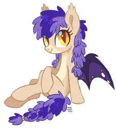 Size: 1024x1120 | Tagged: dead source, safe, artist:hawthornss, oc, oc only, oc:lulle bye, bat pony, pony, cute, looking at you, moonsugar is trying to kill us, simple background, sitting, smiling, solo, spread wings, transparent background