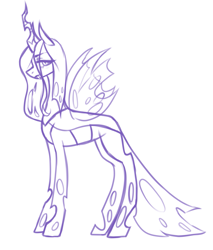 Size: 2017x2369 | Tagged: source needed, safe, artist:fishtoonz, queen chrysalis, changeling, changeling queen, bug horse, female, mare, monochrome, quadrupedal, simple background, sketch, solo, white background