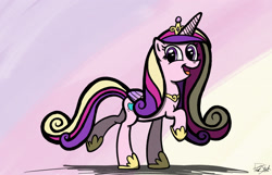 Size: 2338x1503 | Tagged: safe, artist:pancake-skunk, princess cadance, alicorn, pony, happy, raised hoof, solo