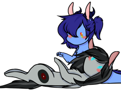 Size: 1186x888 | Tagged: safe, artist:fishtoonz, oc, oc only, oc:blue sea, oc:dusty records, hybrid, chibi, dragon hybrid, female, hooves, horns, lineart, male, mare, oc x oc, paws, shipping, simple background, straight, transparent background, water dragon