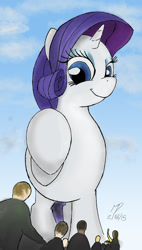 Size: 600x1058 | Tagged: safe, artist:made-in-donuts, rarity, human, pony, giant pony, macro, raised hoof