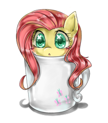 Size: 700x800 | Tagged: safe, artist:komacc, fluttershy, pegasus, pony, :o, absurd, big eyes, blushing, cup, cup of pony, cute, cutie mark, hnnng, looking at you, micro, mug, shyabetes, simple background, solo, transparent background, vector, wingding eyes