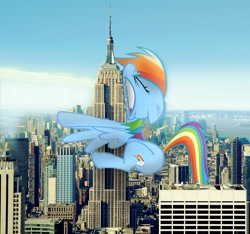 Size: 1064x994 | Tagged: safe, artist:fandroit, rainbow dash, pony, empire state building, giant pony, giant rainbow dash, irl, macro, mega/giant rainbow dash, new york city, photo, ponies in real life, rainbow crash