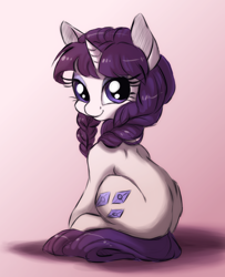 Size: 1300x1600 | Tagged: safe, artist:buttersprinkle, rarity, pony, unicorn, alternate hairstyle, beautiful, braid, female, looking at you, looking back, looking back at you, looking over shoulder, mare, sitting, smiling, solo