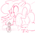 Size: 700x700 | Tagged: safe, artist:goat train, pinkie pie, earth pony, pony, dialogue, macro, monochrome, size difference, sketch, sugarcube corner