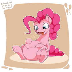 Size: 4724x4724 | Tagged: safe, artist:rubiont, pinkie pie, earth pony, pony, absurd resolution, belly, belly button, big belly, drool, fat, female, mare, pink, pudgy pie, sitting, solo, tongue out, underhoof