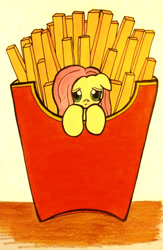 Size: 1024x1571 | Tagged: safe, artist:melodymiiau, fluttershy, pegasus, pony, food, french fries, micro, ponies in food, solo