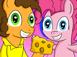 Size: 1024x768 | Tagged: safe, artist:10art1, derpibooru import, cheese sandwich, pinkie pie, earth pony, pony, pinkie pride, andrea libman, cheese, cute, party, smiling, weird al yankovic