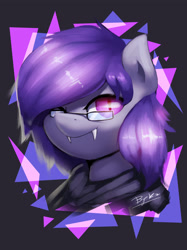 Size: 2600x3467 | Tagged: safe, artist:burgerkiss, oc, oc only, oc:dusk rhine, bat pony, pony, clothes, cute, fangs, glasses, hoodie, male, solo