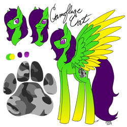 Size: 3000x3000 | Tagged: safe, artist:anxiouslilnerd, oc, oc only, oc:camoflage cat, pegasus, pony, :3, eyestrain warning, neon, reference sheet, saturated
