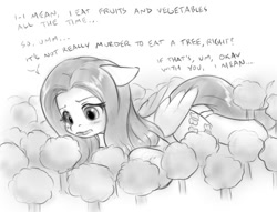 Size: 783x598 | Tagged: safe, artist:alloyrabbit, fluttershy, pegasus, pony, giant pony, macro, monochrome, solo