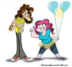 Size: 1200x1118 | Tagged: safe, artist:romaniz, derpibooru import, cheese sandwich, pinkie pie, human, balloon, chubby, converse, humanized, shoes, short, weird al yankovic