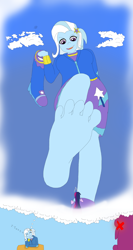 Size: 1700x3200 | Tagged: safe, artist:final7darkness, cheerilee, trixie, twilight sparkle, equestria girls, barefoot, clothes, daydream, dream, feet, fetish, foot fetish, giantess, macro, request, requested art