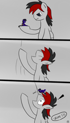 Size: 900x1575 | Tagged: safe, artist:teb, oc, oc only, pegasus, pony, unicorn, bondage, comic, dialogue, imminent vore, micro, throwing