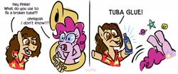 Size: 1285x535 | Tagged: safe, artist:shuffle001, derpibooru import, pinkie pie, earth pony, pony, flip take, hilarious in hindsight, musical instrument, ponified, pun, sousaphone, tuba, weird al yankovic