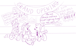 Size: 1280x800 | Tagged: safe, artist:dstears, derpibooru import, apple bloom, applejack, rarity, sweetie belle, earth pony, pony, unicorn, campfire, female, filly, hardware store, log, male, song reference, stallion, weird al yankovic