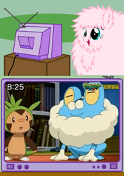 Size: 358x507 | Tagged: safe, oc, oc:fluffle puff, anime, chespin, exploitable meme, froakie, meme, nintendo, obligatory pony, pokémon, pokémon x and y, tv meme