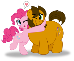 Size: 1920x1596 | Tagged: safe, artist:aleximusprime, pinkie pie, oc, oc:alex the chubby pony, earth pony, pony, alex the chubby pony, big, chubby, cute, daaaaaaaaaaaw, diabetes, fat, friends, hug, one eye closed, pictogram, plump, simple background, transparent background, wink