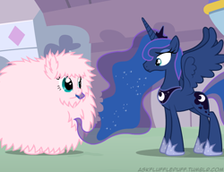 Size: 650x500 | Tagged: safe, artist:mixermike622, princess luna, oc, oc:fluffle puff, alicorn, pony, ask, tumblr, tumblr:ask fluffle puff