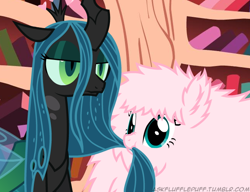 Size: 650x500 | Tagged: safe, artist:mixermike622, derpibooru import, queen chrysalis, oc, oc:fluffle puff, changeling, changeling queen, chewing, scrunchy face, tumblr:ask fluffle puff
