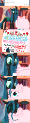 Size: 650x2625 | Tagged: safe, artist:mixermike622, derpibooru import, queen chrysalis, oc, oc:fluffle puff, changeling, changeling queen, pony, ask, best pony, canon x oc, chrysipuff, comic, cute, cutealis, drawing, female, flufflebetes, heart, lesbian, love letters, shipping, tumblr, tumblr:ask fluffle puff