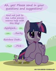 Size: 1280x1624 | Tagged: safe, artist:pegachess, spike, twilight sparkle, twilight sparkle (alicorn), alicorn, dragon, pony, ask the resized ponies, female, macro, mare, tumblr