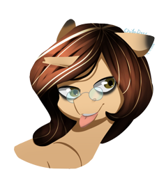 Size: 550x577 | Tagged: safe, artist:chibadeer, oc, oc only, pony, unicorn, bust, female, glasses, mare, portrait, simple background, solo, tongue out, transparent background