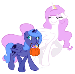 Size: 762x749 | Tagged: safe, artist:steeve, princess celestia, princess luna, alicorn, pony, adobe imageready, candy, female, filly, lollipop, mouth hold, nightmare night, pink-mane celestia, s1 luna, simple background, transparent background