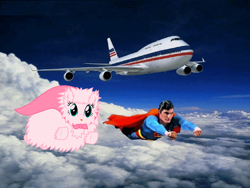 Size: 800x600 | Tagged: safe, oc, oc only, oc:fluffle puff, original species, flying, plane, super fluff, superman