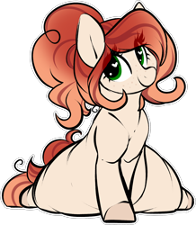 Size: 1650x1890 | Tagged: safe, artist:mulberrytarthorse, oc, oc only, oc:white peach, pony, belly, chubby, fat, female, freckles, heart eyes, ponytail, simple background, solo, thighs, thunder thighs, transparent background, wingding eyes