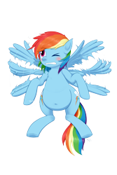 Size: 3000x4500 | Tagged: safe, artist:mentalcrash, rainbow dash, pegasus, pony, belly, belly button, big belly, blushing, chubby, fat, flapping, gritted teeth, high res, one eye closed, rainblob dash, simple background, solo, struggling, transparent background, underhoof