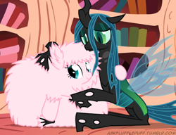 Size: 650x500 | Tagged: safe, artist:mixermike622, derpibooru import, queen chrysalis, oc, oc:fluffle puff, changeling, changeling queen, derpibooru, tumblr:ask fluffle puff