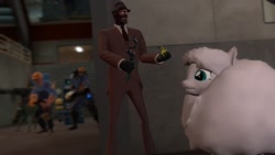 Size: 1192x670 | Tagged: safe, artist:fezwearingdoctor, oc, oc only, oc:fluffle puff, 3d, engineer, gmod, knife, pyro, spy, team fortress 2