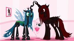 Size: 1920x1080 | Tagged: safe, artist:mixermike622, derpibooru import, queen chrysalis, oc, oc:fluffle puff, oc:marksaline, alicorn, changeling, changeling queen, pony, alicorn oc, dead space