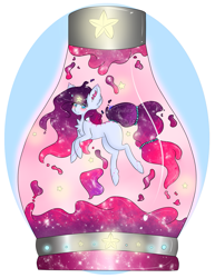 Size: 1155x1500 | Tagged: safe, artist:niniibear, oc, oc only, pony, adoptable, blank flank, blue, blushing, chest fluff, cute, floating, fluffy, galaxy, happy, lava, lava lamp, lava lamp pony, lava pony, pink, purple, solo, sparkle, sparkling, stars