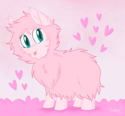 Size: 900x840 | Tagged: safe, artist:flourret, oc, oc only, oc:fluffle puff, :p, cute, ear fluff, female, heart, looking back, mare, signature, smiling, solo, standing, tongue out