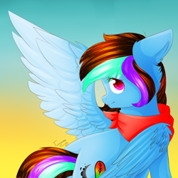 Size: 1000x1000 | Tagged: safe, artist:twinkepaint, oc, oc only, oc:luna painter, pegasus, pony, female, floppy ears, gradient background, mare, solo, spread wings